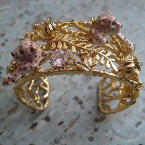 Les Nereides Tropical Jungle Panther And Crystal Bangle Bracelet S